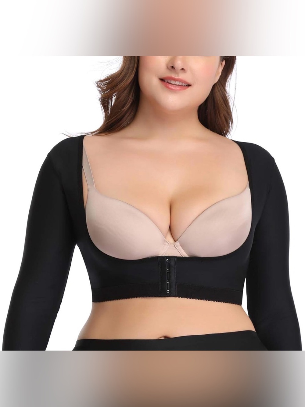 Women’s Arm Shaper Compression Bolero Black Lace Trim Front Closure Size Large